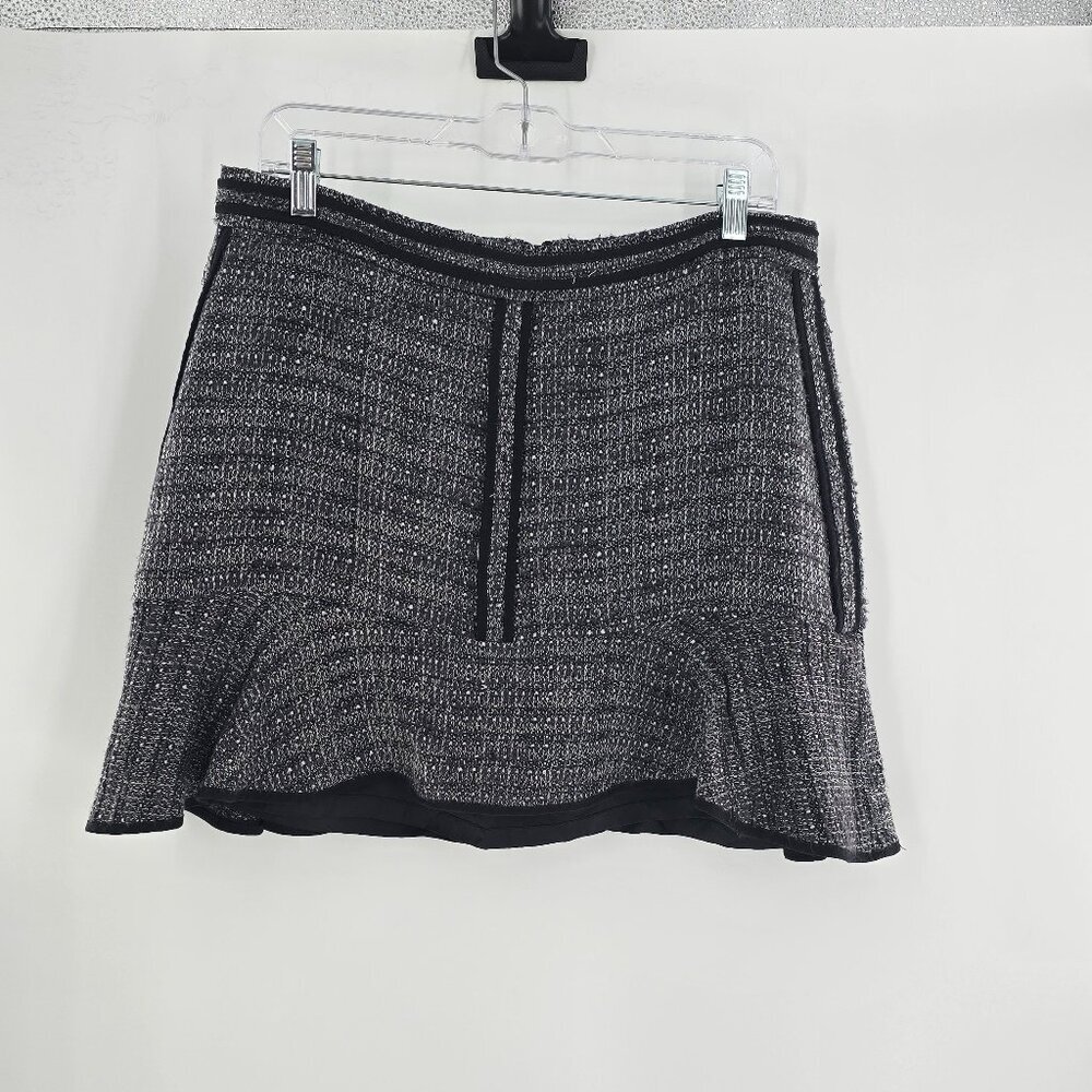 Madewell Womens‎ Size 12 Textured Mini Skirt Tweed Ruffle Edge black and white